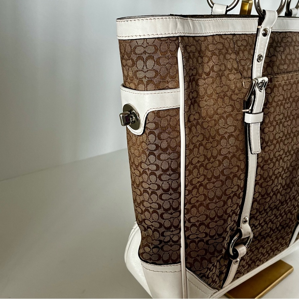 Coach Signature Gallery Tote F11526 Khaki Jacquard White Leather Trim Y2K - Picture 8 of 15